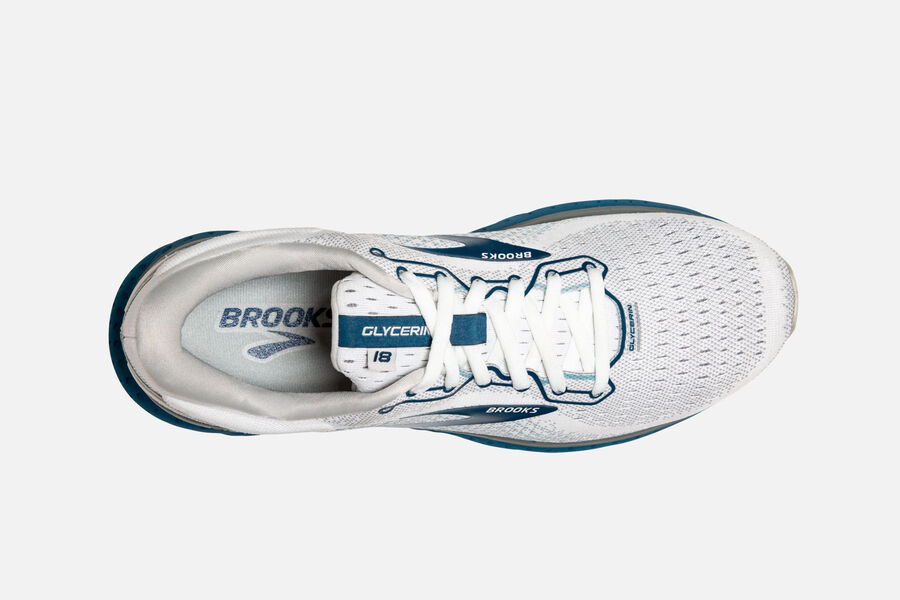 Glycerin 18 Road Brooks Running Shoes NZ Mens - White/Blue - MSWQKT-749